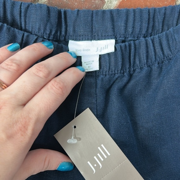 NWT J. Jill Love Linen Navy Blue Elastic waist Pull On Pants Size M - Picture 2 of 2